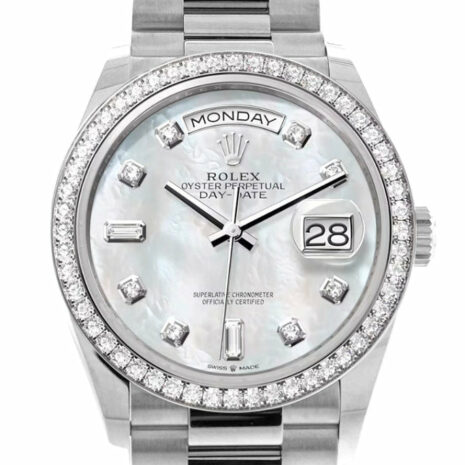  Day-Date 36 Mother of Pearl Diamond Dial Diamond Bezel White Gold President Watch 128349RBR
