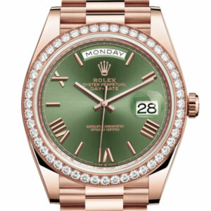 Day-Date 40 Olive Green Roman Dial Diamond Bezel 18K Everose gold President Automatic Men's Watch 228345RBR 228345