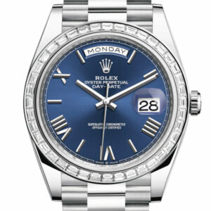Day-Date 40 Blue Roman Dial 40 Baguette Diamond Bezel Platinum President Automatic Men's Watch 228396TBR 228396