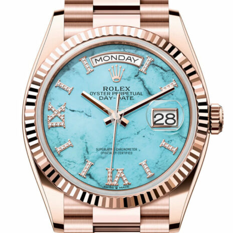  Day-Date 36 Turquoise Diamond Dial Fluted Bezel 18K Everose gold President Watch 128235