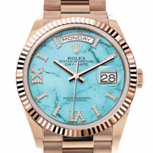 Day-Date 36 Turquoise Diamond Dial Fluted Bezel 18K Everose gold President Watch 128235