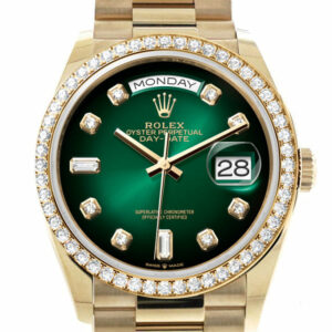 Day-Date 36 Green Ombré Dial Gold Diamond Bezel Watch 128348RBR-0035 128348RBR