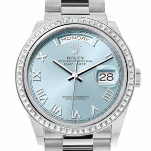 Day-Date 36 Ice Blue Roman Dial Diamond Bezel Platinum President Watch 128396TBR