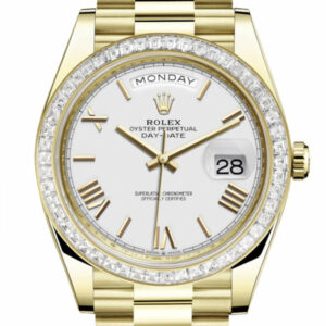 Day-Date 40 White Roman Dial 40 Baguette Diamond Bezel 18K Yellow Gold President Automatic Men's Watch 228398TBR  228398