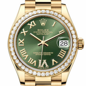 Datejust 31 Green Roman Diamond Dial Diamond Bezel Yellow Gold Ladies Watch 278288RBR 278288RBR-0024