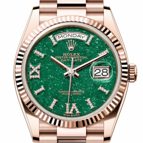  Day-Date 36 Aventurine Diamond Dial Fluted Bezel 18K Everose gold President Watch 128235