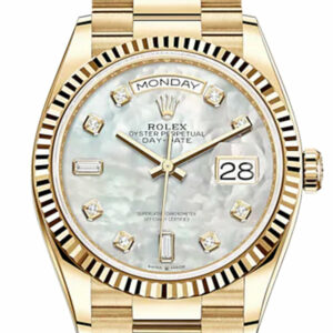 Day-Date 36 White Mother of Pearl Diamond Dial 18K Yellow Gold Watch 128238