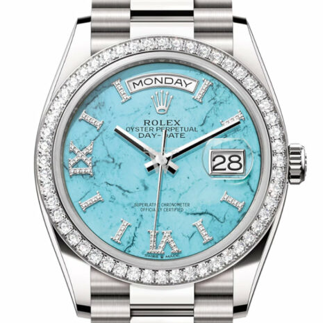  Day-Date 36 Turquoise Diamond Dial Diamond Bezel White Gold President Watch 128349RBR