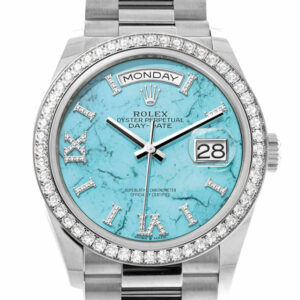  Day-Date 36 Turquoise Diamond Dial Diamond Bezel White Gold President Watch 128349RBR