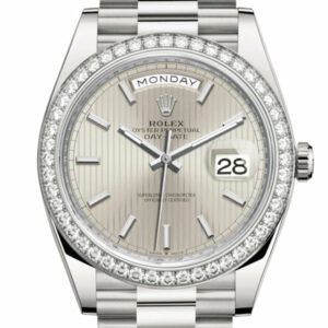 Day-Date 40 Silver Stripe Motif Dial Diamond Bezel White Gold President Automatic Men's Watch 228349RBR DC