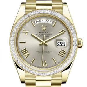 Day-Date 40 Silver Roman Dial 40 Baguette Diamond Bezel 18K Yellow Gold President Automatic Men's Watch 228398TBR  228398