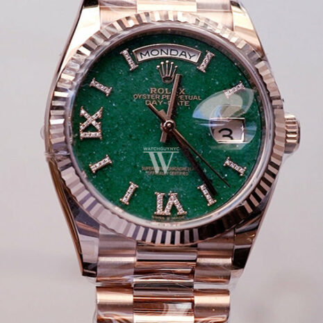  Day-Date 36 Aventurine Diamond Dial Fluted Bezel 18K Everose gold President Watch 128235