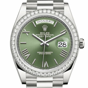 Day-Date 40 Olive Green Roman Dial Diamond Bezel White Gold President Automatic Men's Watch 228349RBR 228349
