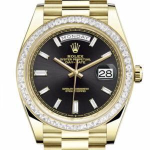Day-Date 40 Black Baguette Diamond Dial 40 Baguette Diamond Bezel 18K Yellow Gold President Automatic Men's Watch 228398TBR 228398