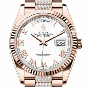  Day-Date 36 White Dial Fluted Bezel 18K Everose gold Diamond President Watch 128235