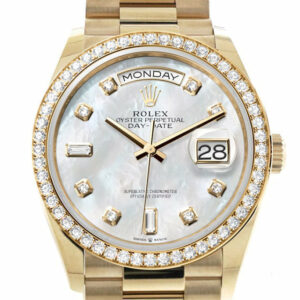  Day-Date 36 Mother of Pearl  Dial Gold Diamond Bezel Watch 128348RBR-0017 128348RBR