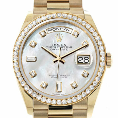  Day-Date 36 Mother of Pearl  Dial Gold Diamond Bezel Watch 128348RBR-0017 128348RBR