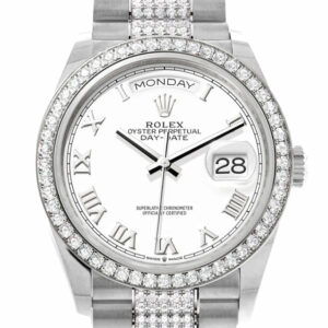  Day-Date 36 White Dial Diamond Bezel White Gold Diamond President Watch 128349RBR