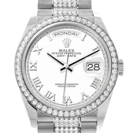  Day-Date 36 White Dial Diamond Bezel White Gold Diamond President Watch 128349RBR