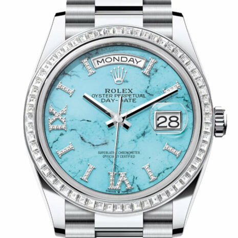  Day-Date 36 Turquoise Dial Diamond Bezel Platinum President Watch 128396TBR