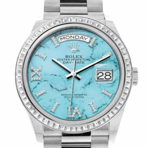  Day-Date 36 Turquoise Dial Diamond Bezel Platinum President Watch 128396TBR