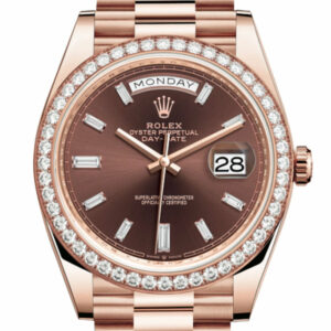 Day-Date 40 Chocolate 10 Baguette-cut Diamonds  Dial Diamond Bezel 18K Everose gold President Automatic Men's Watch 228345RBR 228345