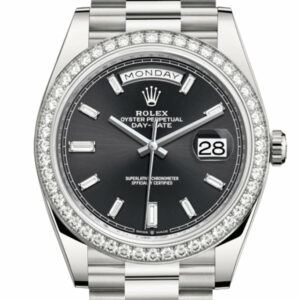 Day-Date 40 Black Baguette Diamond Dial Diamond Bezel White Gold President Automatic Men's Watch 228349RBR 228349