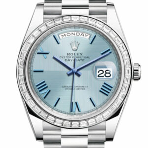 Day-Date 40 Ice Blue Quadrant Motif Dial 40 Baguette Diamond Bezel Platinum President Automatic Men's Watch 228396TBR DC