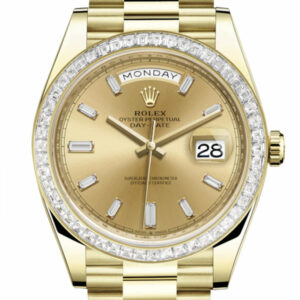 Day-Date 40 Champagne Baguette Diamond Dial 40 Baguette Diamond Bezel 18K Yellow Gold President Automatic Men's Watch 228398TBR 228398