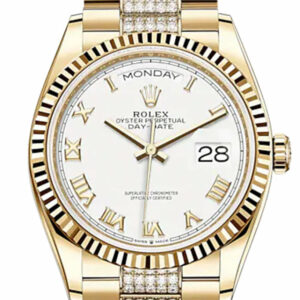 Day-Date 36 White Roman Dial 18K Yellow Gold Watch Diamond set president Bracelet 128238 DC