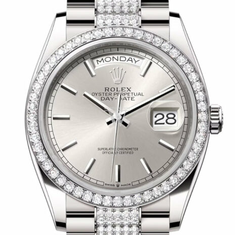  Day-Date 36 Silver Dial Diamond Bezel White Gold Diamond President Watch 128349RBR