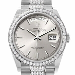  Day-Date 36 Silver Dial Diamond Bezel White Gold Diamond President Watch 128349RBR