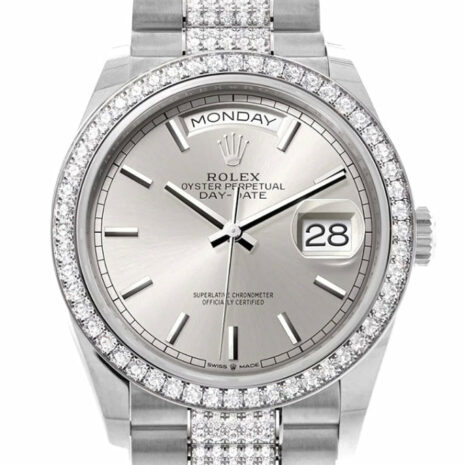  Day-Date 36 Silver Dial Diamond Bezel White Gold Diamond President Watch 128349RBR
