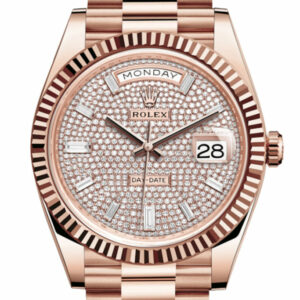 Day-Date 40 Pave Diamond 10 Baguette-cut Fluted Dial Diamond Bezel 18K Everose gold President Automatic Men's Watch 228235