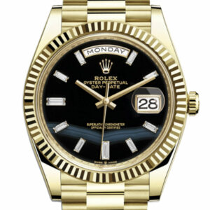 Day-Date 40 Onyx 10 Baguette Diamond Dial 18K Yellow Gold President Men's Watch 228238