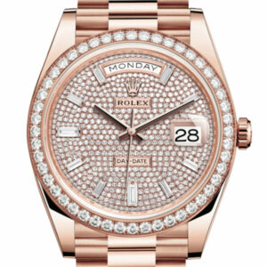 Day-Date 40 Pave Diamond 10 Baguette-cut Diamonds Dial Diamond Bezel 18K Everose gold President Automatic Men's Watch 228345RBR 228345