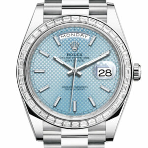Day-Date 40 Ice Blue Diagonal Motif Roman Dial 40 Baguette Diamond Bezel Platinum President Automatic Men's Watch 228396TBR DC