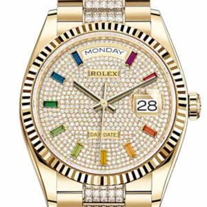 Day-Date 36 Diamond-Paved Dial 18K Yellow Gold Watch Diamond set president Bracelet 128238