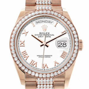 Day-Date 36 White Dial Diamond Bezel Everose Gold Diamond President Watch 128345RBR