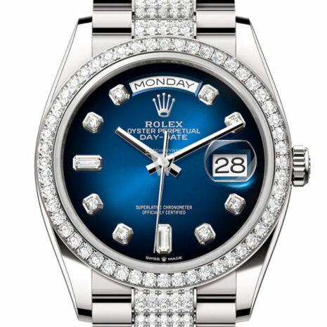  Day-Date 36 Blue ombré Diamond Dial Diamond Bezel White Gold Diamond President Watch 128349RBR