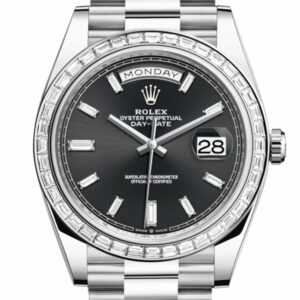 Day-Date 40 Black Baguette Diamond Dial 40 Baguette Diamond Bezel Platinum President Automatic Men's Watch 228396TBR 228396