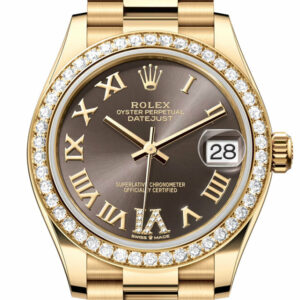 Datejust 31 Dark Grey Roman Diamond Dial Diamond Bezel Yellow Gold Ladies Watch 278288RBR 278288RBR-0026