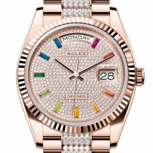  Day-Date 36 Diamond Paved Dial Fluted Bezel 18K Everose gold Diamond President Watch 128235