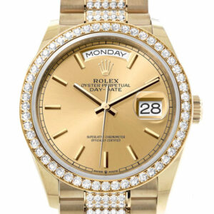  Day-Date 36 Champagne Dial Gold Diamond Bezel Watch 128348RBR-0027 128348RBR