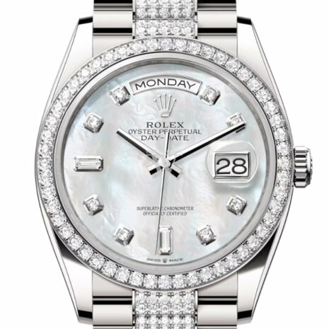  Day-Date 36 Mother of Pearl Diamond Dial Diamond Bezel White Gold Diamond President Watch 128349RBR