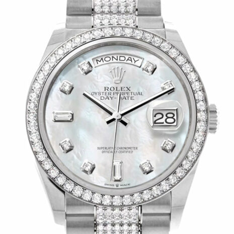  Day-Date 36 Mother of Pearl Diamond Dial Diamond Bezel White Gold Diamond President Watch 128349RBR