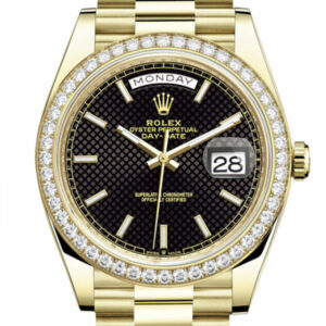 Day-Date 40 Black Motif Dial Diamond Bezel 18K Yellow Gold President Men's Watch 228348RBR DC
