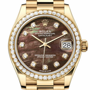 Datejust 31 Dark Mother of Pearl Diamond Dial Diamond Bezel Yellow Gold Ladies Watch 278288RBR 278288RBR-0032