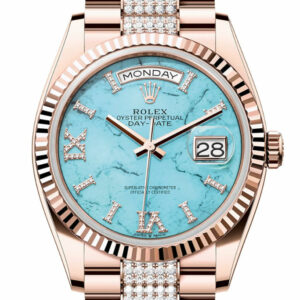  Day-Date 36 Turquoise Diamond Dial Fluted Bezel 18K Everose gold Diamond President Watch 128235
