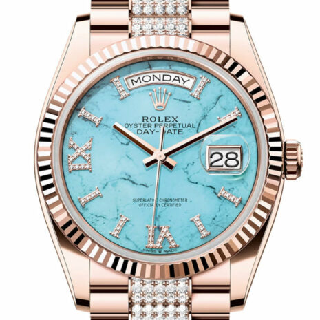 Day-Date 36 Turquoise Diamond Dial Fluted Bezel 18K Everose gold Diamond President Watch 128235